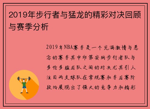 2019年步行者与猛龙的精彩对决回顾与赛季分析